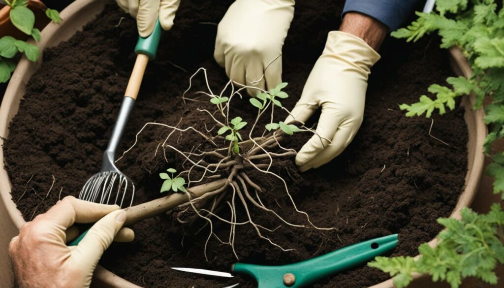 Bonsai root care during repotting