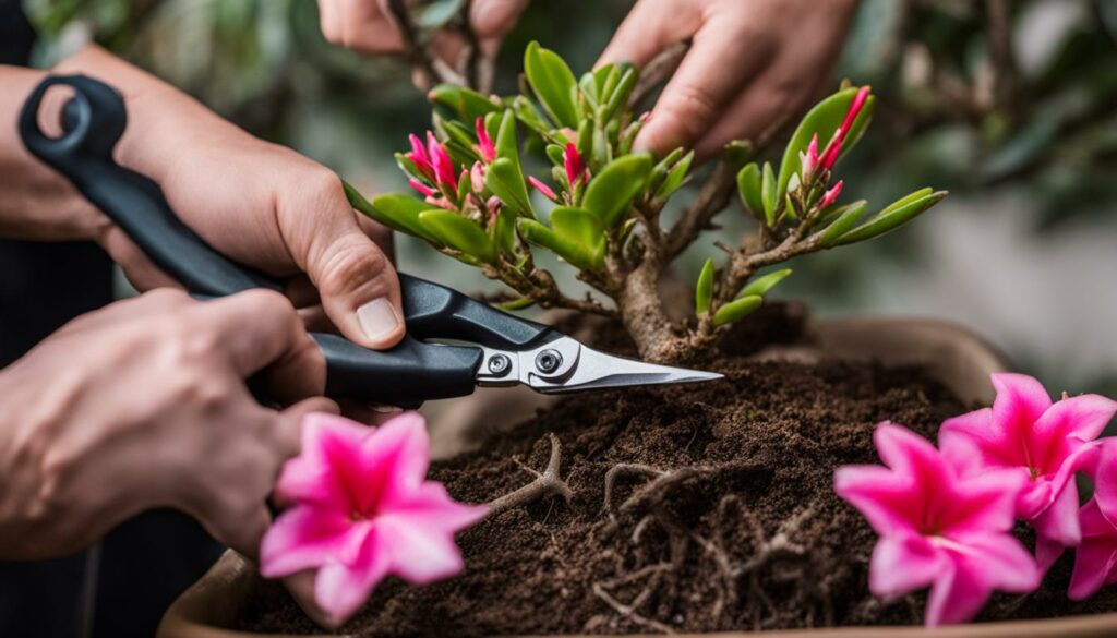 Adenium bonsai pruning