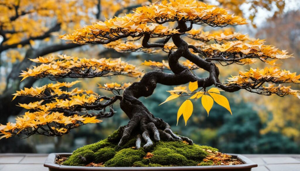 Bonsai tree preparing for autumn