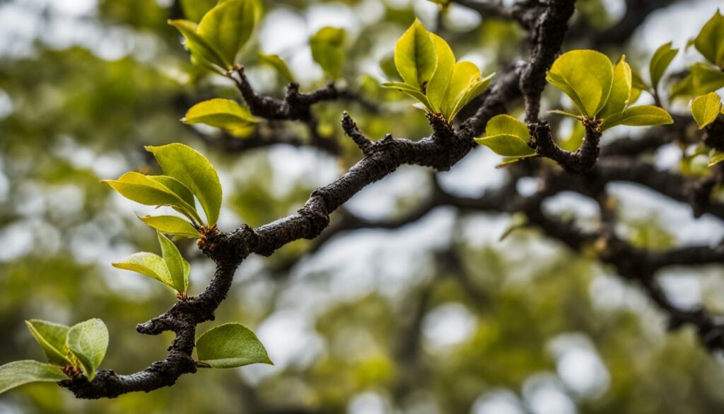 Bonsai tree undergoing partial defoliation