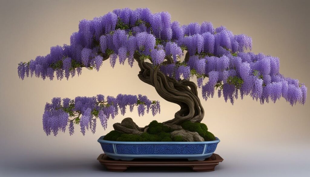 Wisteria bonsai with cascading trunk